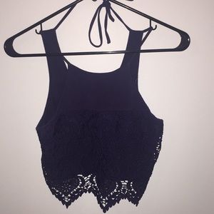 Lace and solid halter top